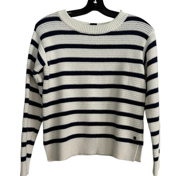 Roxy Women's White Black Striped Print Long Sleeves Crew Neck Sweater Size XS - Picture 1 of 4